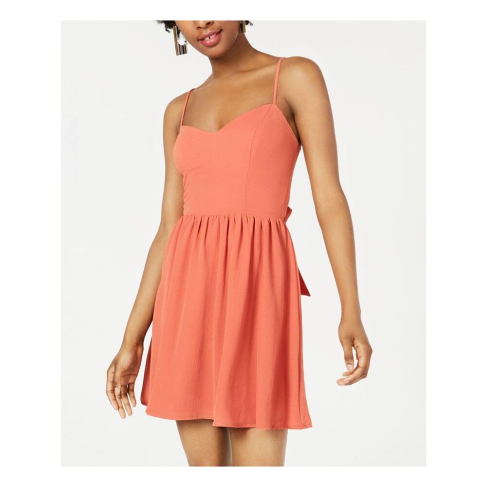 B DARLIN Womens Mini Dress Coral Tie  Open Back Sleeveless Juniors 13\14